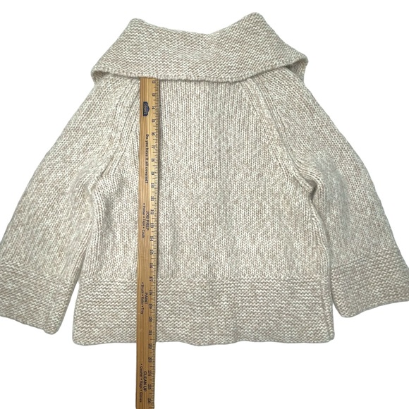 LOFT Oatmeal Wool Alpaca Blend Oversized Cowl Neck Cardigan Sweater Size Medium - Picture 9 of 9